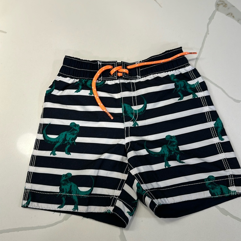 Gap baby boys swim trunks size 2T green t-Rex blue white stripe 🦖